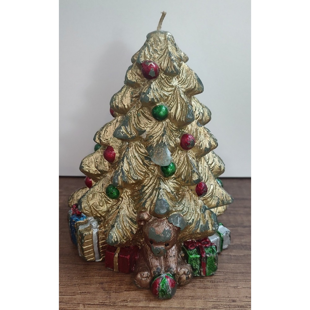 Vintage Silvestri Christmas Tree Candle Holiday Gifts Teddy Bear Presents